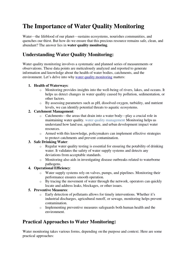 the importance of water quality monitoring water