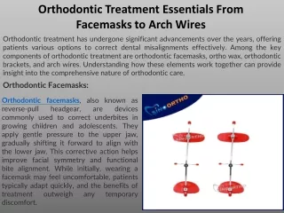 Orthodontic Treatment Essentials From Facemasks to Arch Wires