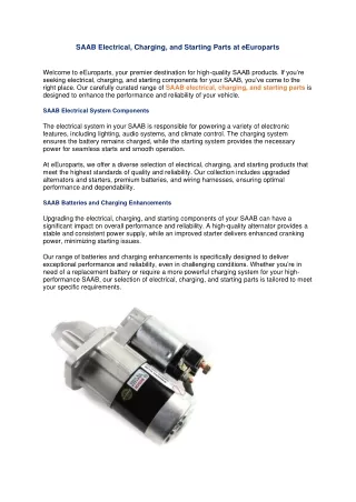 saab electrical charging and starting parts