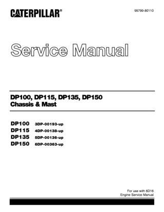 Caterpillar Cat DP100 Forklift Lift Trucks Service Repair Manual SN3DP00193 and up