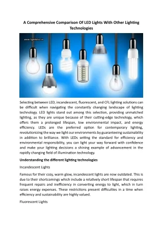 A Comprehensive Comparison Of LED Lights With Other Lighting Technologies