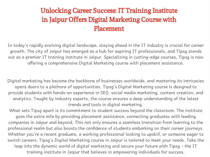 unlocking career success it training institute