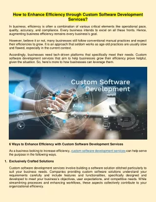 How to Enhance Efficiency through Custom Software Development Services?