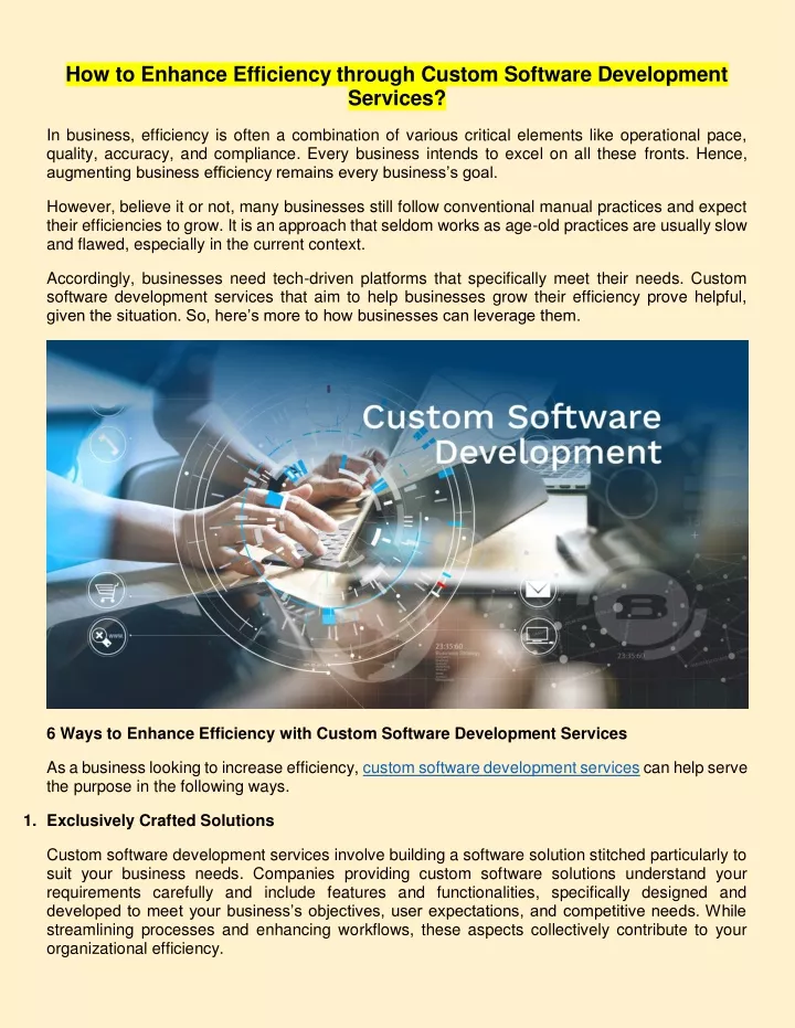 how to enhance efficiency through custom software