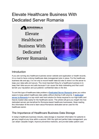 Elevate Healthcare Business With Dedicated Server Romania