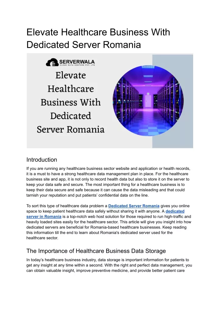 elevate healthcare business with dedicated server