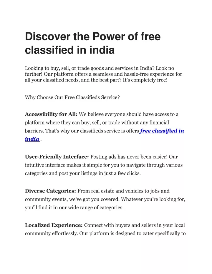 discover the power of free classified in india