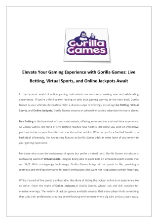Elevate Your Gaming Experience with Gorilla Games