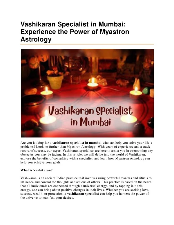 Vashikaran Specialist in Mumbai Experience the Power of Myastron Astrology
