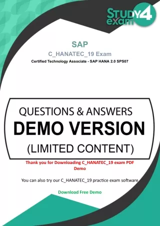 Study4Exam SAP Certified Technology Associate HANA 2.0 SPS07 C_HANATEC_19 Exam