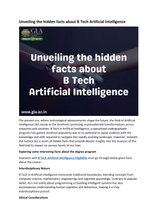 Unveiling the hidden facts about B Tech Artificial Intelligence