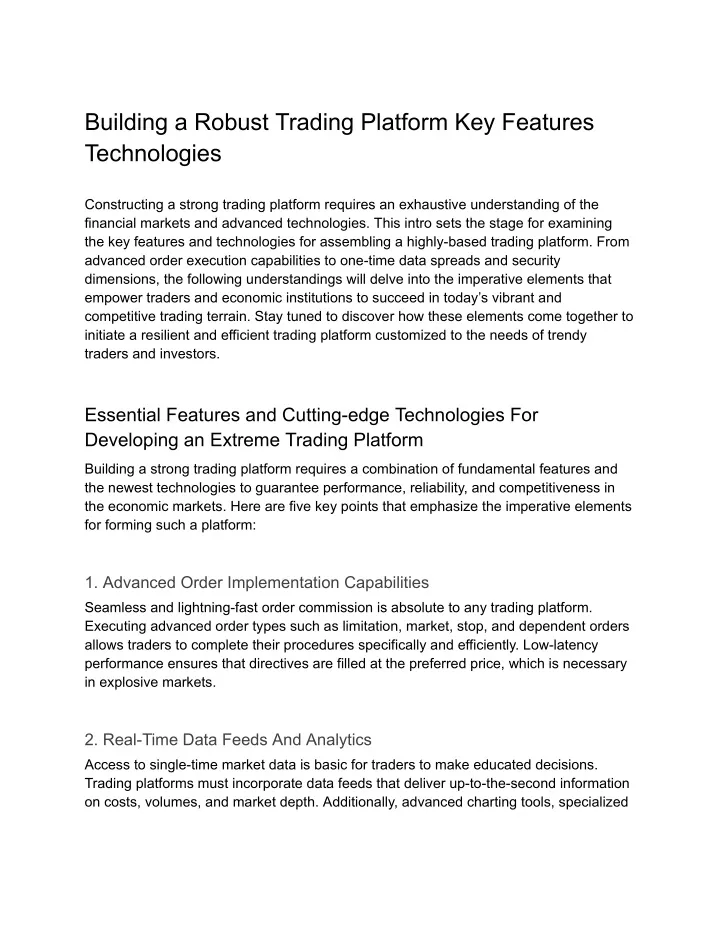 building a robust trading platform key features