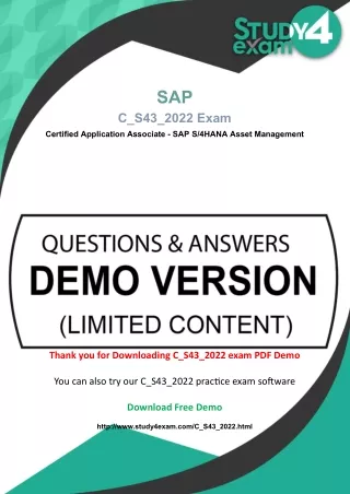 Study4Exam SAP S4HANA Asset Management C_S43_2022 Exam