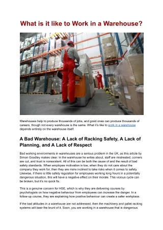 what is it like to work in a warehouse