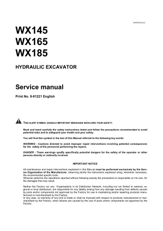 CASE WX165 Hydraulic Excavator Service Repair Manual