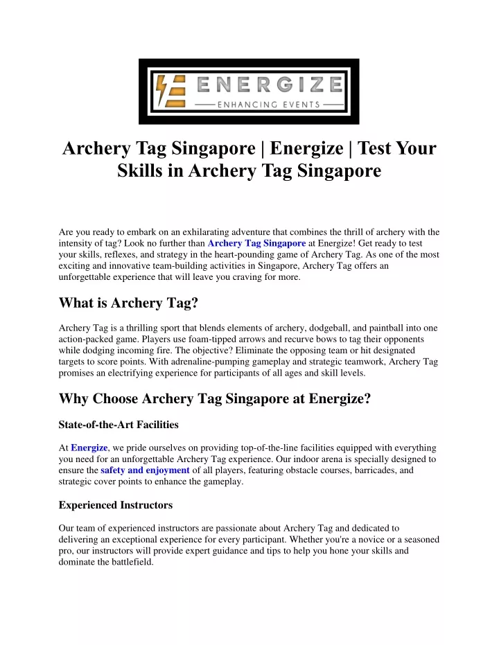 archery tag singapore energize test your skills