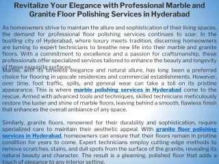 Revitalize Your Elegance with Professional Marble and Granite Floor Polishing Services in Hyderabad