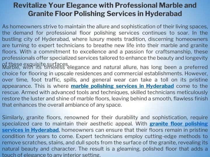 revitalize your elegance with professional marble