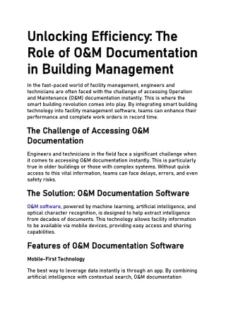 Unlocking Efficiency: The Role of O&M Documentation in Building Management