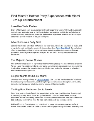Find Miami's Hottest Party Experiences with Miami Turn Up Entertainment