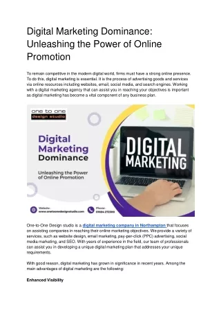 Digital Marketing Dominance: Unleashing the Power of Online Promotion