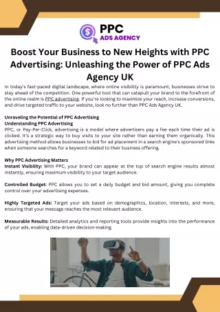 Boost Your Business to New Heights with PPC Advertising Unleashing the Power of PPC Ads Agency UK