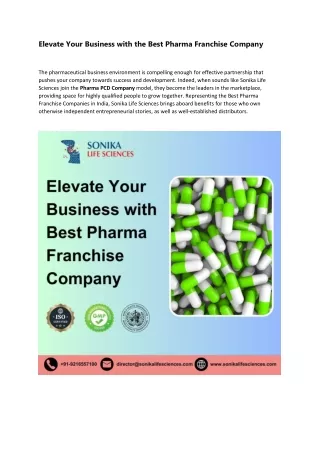 Elevate Your Business with the Best Pharma Franchise Company