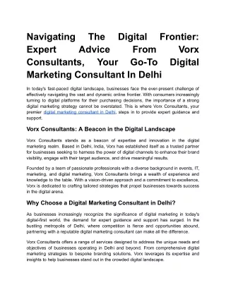 Navigating The Digital Frontier_ Expert Advice From Vorx Consultants, Your Go-To Digital Marketing Consultant In Delhi