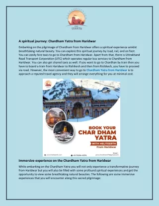 A spiritual journey and Chardham Yatra from Haridwar