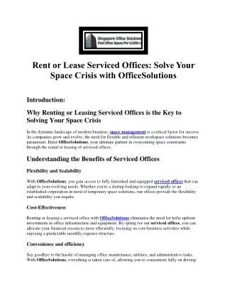 Rent or Lease Serviced Offices- Solve Your Space Crisis with OfficeSolutions