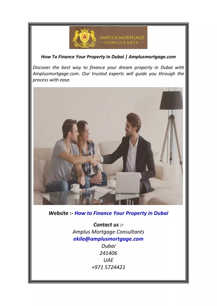 how to finance your property in dubai