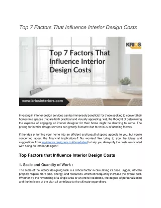 Top 7 Factors That  Influence Interior Design Costs
