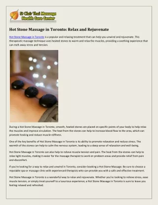 Hot Stone Massage in Toronto: Unwind with Soothing Warmth