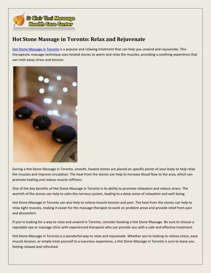 hot stone massage in toronto relax and rejuvenate