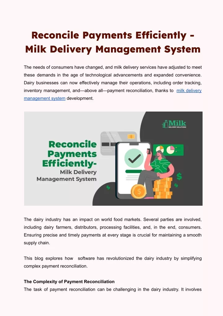 reconcile payments e ciently milk delivery