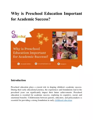 Why is Preschool Education Important for Academic Success