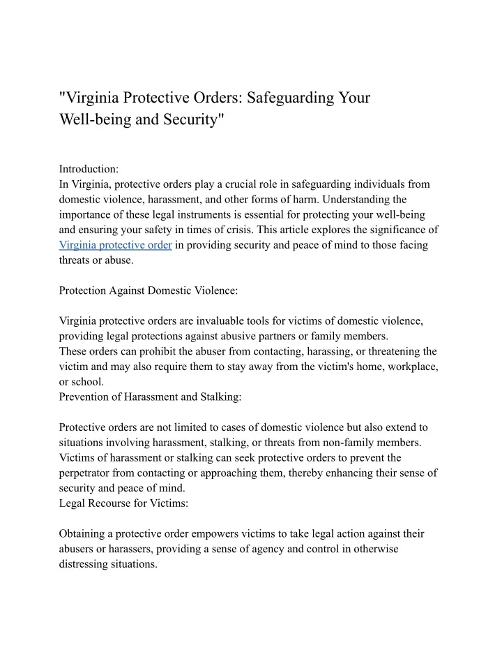 virginia protective orders safeguarding your well