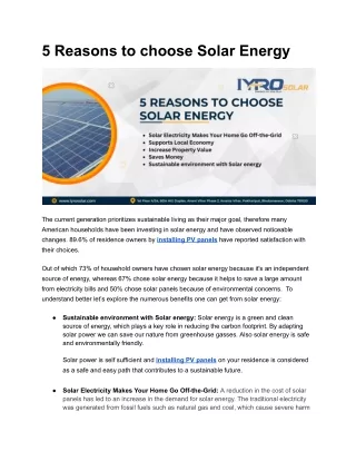 5 Reasons to choose Solar Energy (1)