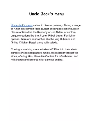 Uncle Jack's menu