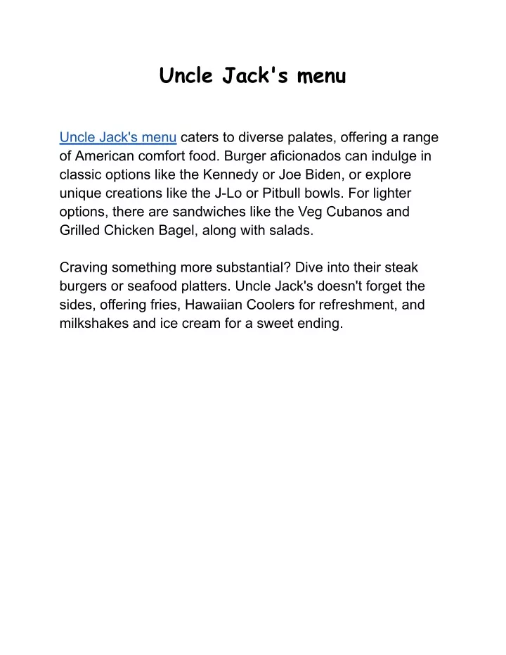 uncle jack s menu