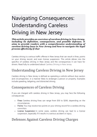 What is careless driving, consequences of Careless Driving in New Jersey