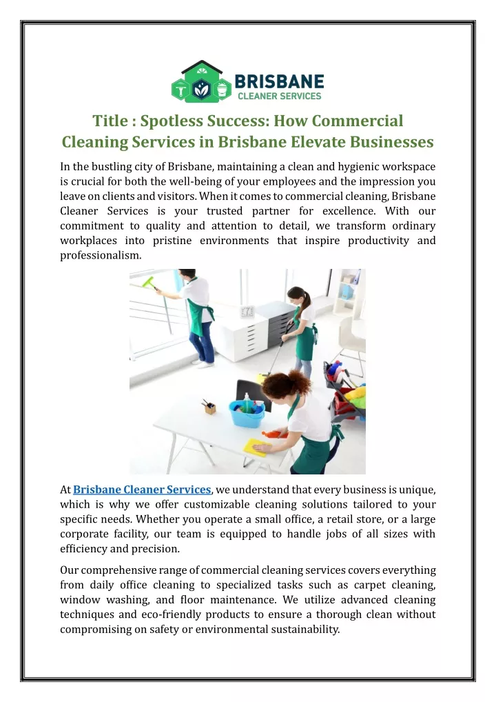 title spotless success how commercial cleaning