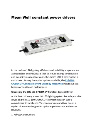 mean well constant power drivers
