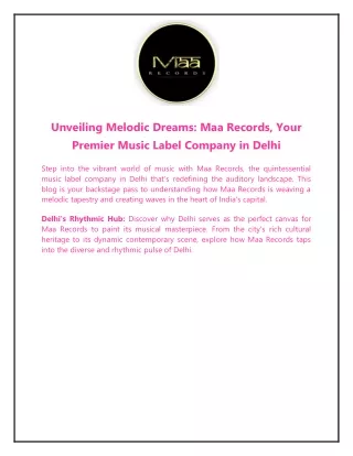 Unveiling Melodic Dreams Maa Records Your Premier Music Label Company in Delhi (1)