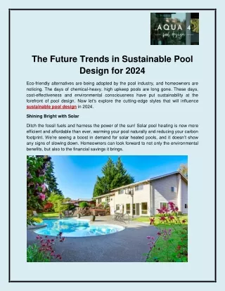 The Future Trends in Sustainable Pool Design for 2024