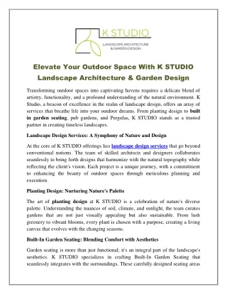 Elevate Your Outdoor Space with K STUDIO Landscape Architecture & Garden Design