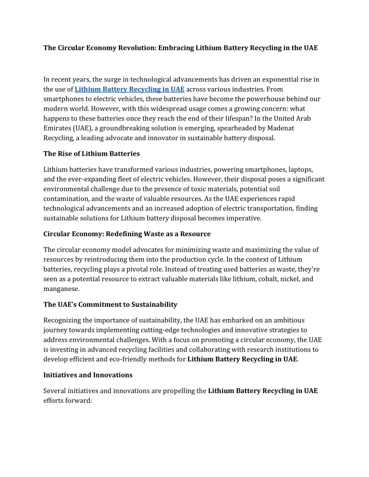 the circular economy revolution embracing lithium