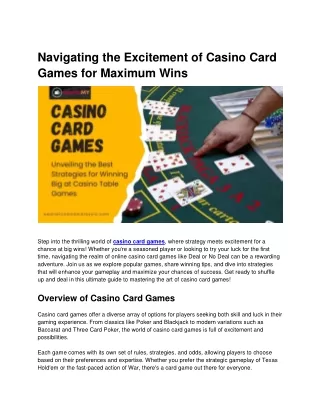 Navigating the Excitement of Casino Card Games for Maximum Wins
