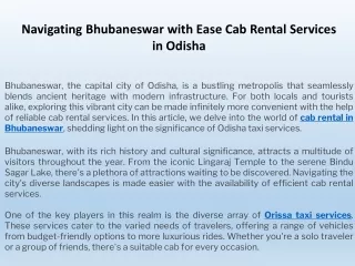 Navigating Bhubaneswar with Ease Cab Rental Services in Odisha