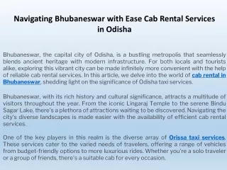 navigating bhubaneswar with ease cab rental